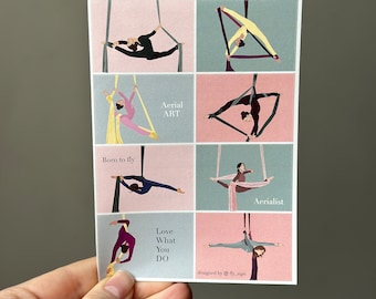 Pegatinas de telas aéreas, ilustraciones de gimnasia, calcomanías para álbumes de recortes y agendas