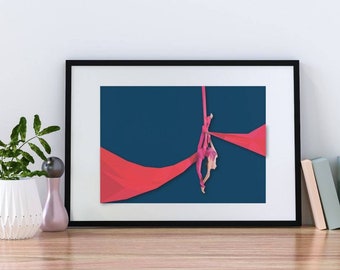 Aerial silks wall decor, aerialist drawing