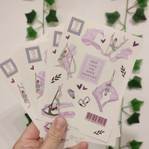 Pegatinas de telas aéreas. Regalos aéreos, pegatinas de papel de telas aéreas, regalos para acróbatas, decoración de telas aéreas
