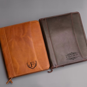 Portafolio de cuero personalizado, portafolios de negocios con monograma, soporte para bloc de notas, organizador de oficina, regalo corporativo, regalo de graduación para él