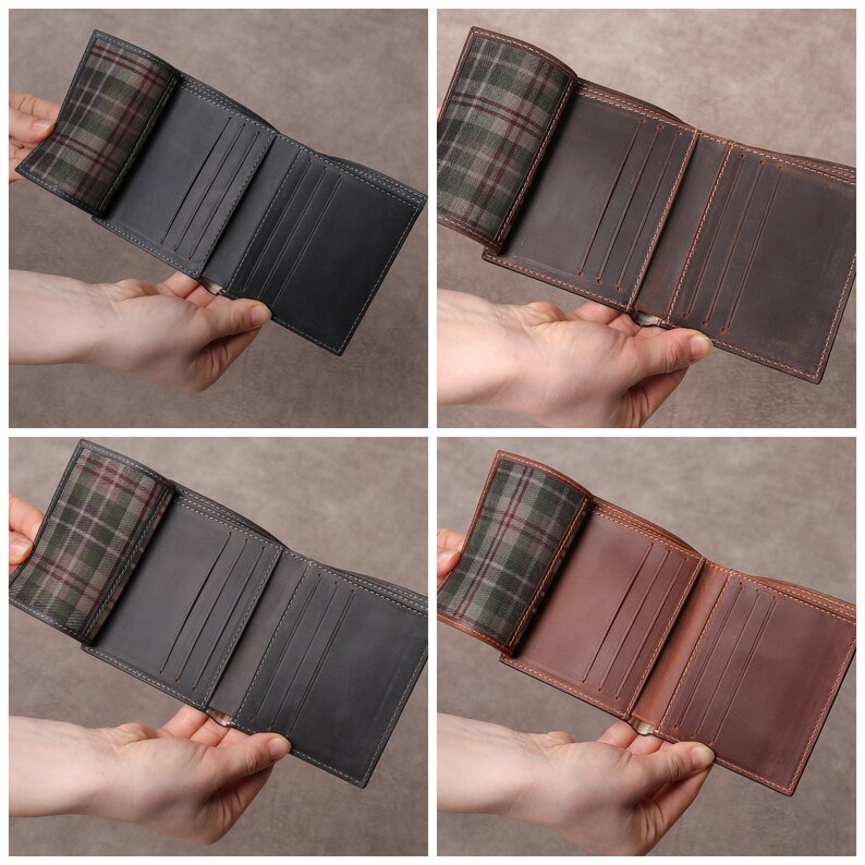 Men's Leather Wallet Trifold Vintage Wallet Personalized Etsy