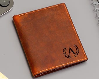 Anniversary Gift Mens Leather Wallet, Trifold Vintage Wallet, Personalized Mens Engraved Wallet,Minimalist Leather Wallet