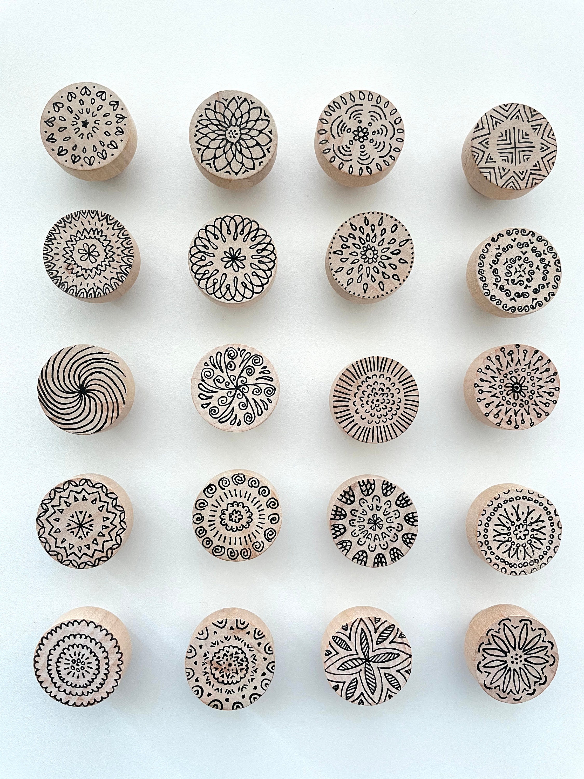 Boho wooden knobs handdrawn designs drawer knobs/pulls Etsy