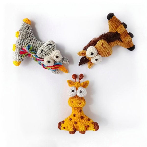 3 in 1 PATTERN Unicoron Uni Giraffe Horse Magnet Keychain Small Toy Brooch Crochet PDF Animal Amigurumi Jewelry
