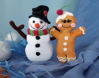 2 in 1 PATTERN Christmas snowman gingerbread man crochet pdf amigurumi miniature toys