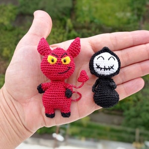 2 in 1 パターン かぎ針編み ハロウィン 赤ちゃん 悪魔 死神 ブローチ かぎ針編み pdf あみぐるみ ジュエリー ピン キーチェーン ペンダント