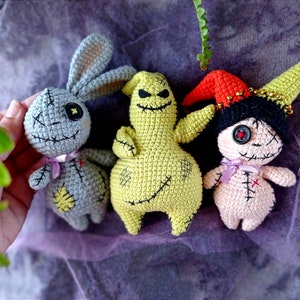 3 en 1 MOTIF lapin vaudou lapin au crochet pdf amigurumi jouets miniatures Halloween image 1