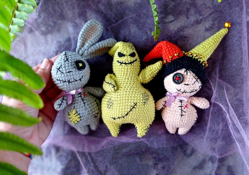 3 en 1 MOTIF lapin vaudou lapin au crochet pdf amigurumi jouets miniatures Halloween image 1