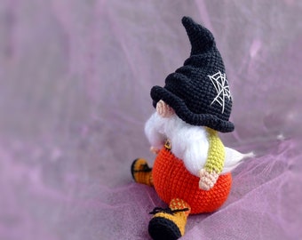 PATTERN gnome Halloween crochet pdf amigurumi miniature toys black hat pumpkin black hat pumpkin