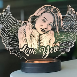 Angel Wings Photo Lamp: Personalized Memorial LED Night Light