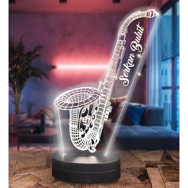 Lampe LED 3D pour saxophone, veilleuse pour instrument, lampe saxophone en acrylique, cadeau pour mélomane, lampe de chevet saxophone personnalisée