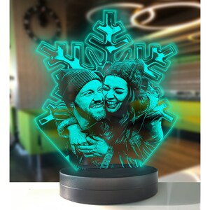 Lampe LED photo personnalisée en forme de flocon de neige : veilleuse 3D personnalisée