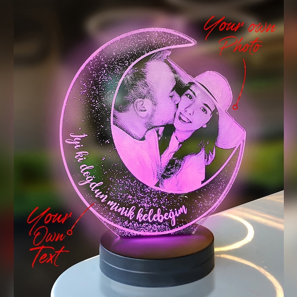 Personalized Moon Design Led Photo Lamp, Custom Photo 3D Lamp Gifts, Personalized Picture Night Lamp