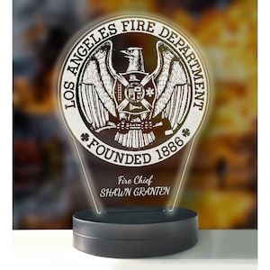 Personalized 3D Illusion Los Angeles Fire Department Night Light, Custom LED Lamp Gift For Fireman, Colorful 3D Night Light, Nightstand Lamp