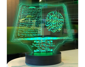 The Quran 3D Illusion Night Light, Islamic Calligraphy , Religious Led Bedside, The Holy Book Colorful Night Lamp