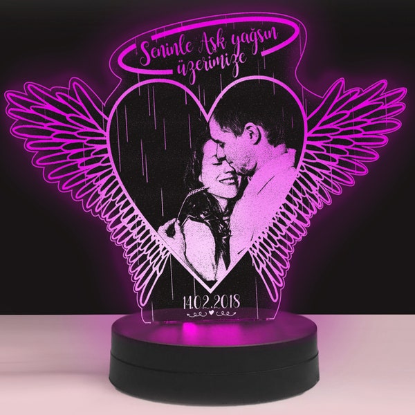 Personalized 3D Illusion Angel Wings Design Led Light, Custom Photo Lamp, Couple Gifts, Custom Picture Night Lamp