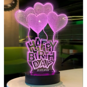 Alles Gute zum Geburtstag Themed 3D-LED-Lampe, Benutzerdefinierte Geburtstags-LED-Lampe, personalisiertes Nachtlicht, 3D-benutzerdefinierte LED-Schreibtischlampe, Nachttischlampe
