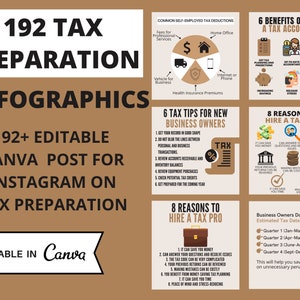 Tax preparation Instagram templates. Social Media Bundle, 192 templates, Editable Canva Templates