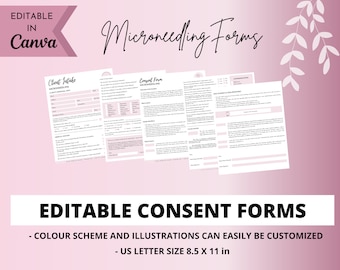Microneedling Forms. Editable bundle (template), Instant Download and Printable Forms For Business, Editable in Canva Forms
