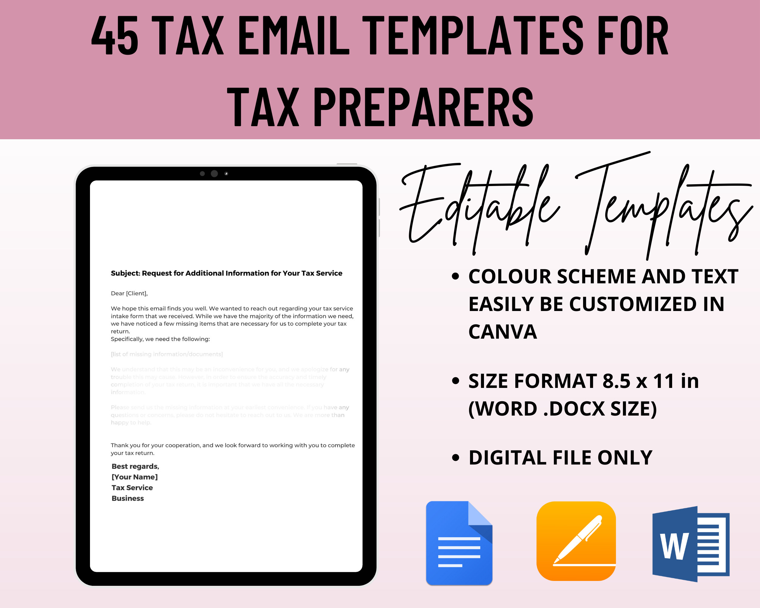 Tax Preparation Email Templates. Tax Preparer Bundle, 45 Email