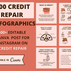 Credit Repair Instagram post templates. Social Media Bundle (Infographics), 600+ Images, Editable Canva Templates