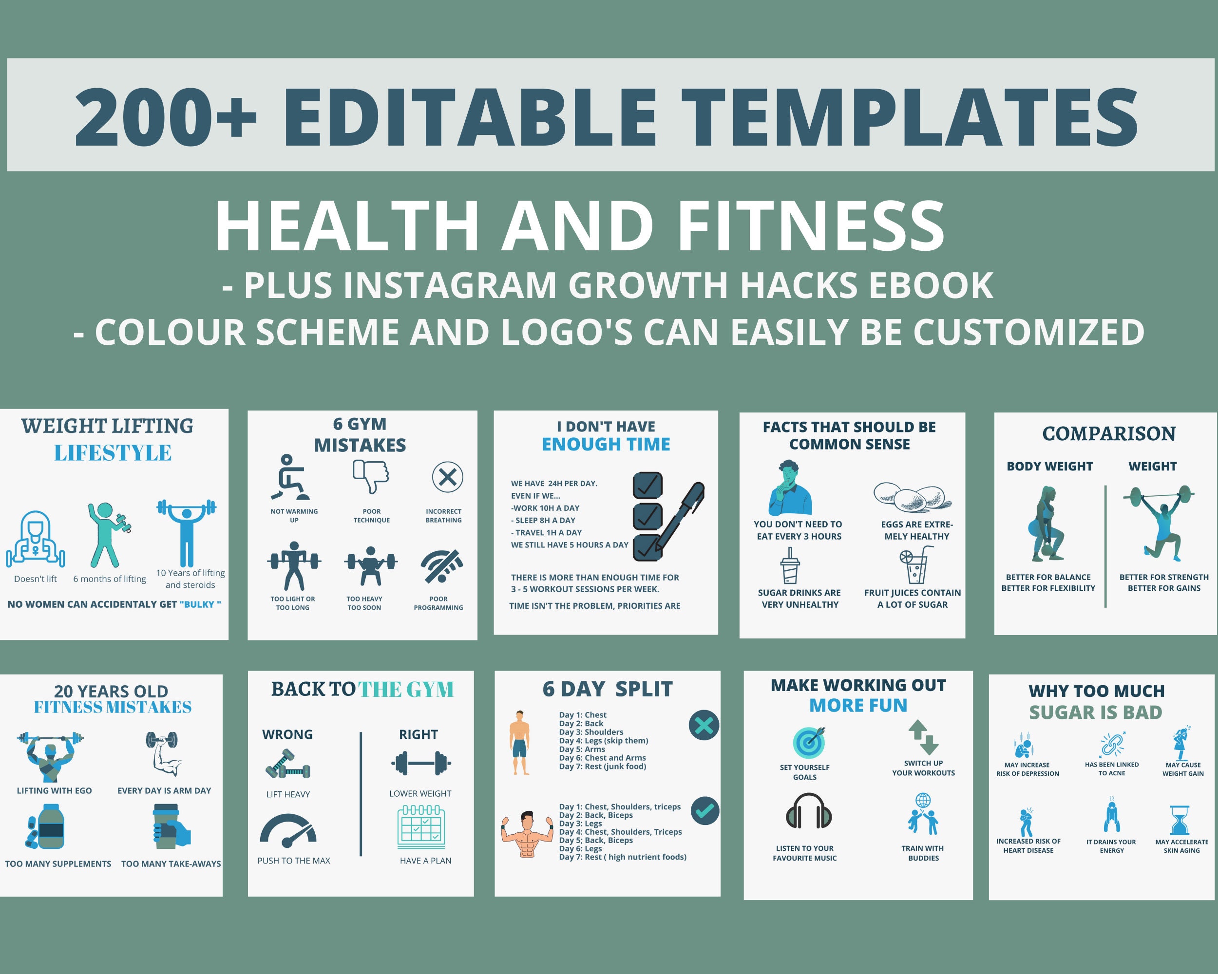 Health and Fitness Infographics - Social Media Bundle (infographics ...