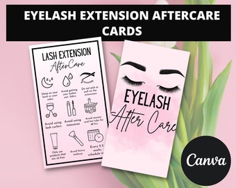 Eyelash Extension Aftercare Cards. Editable Aftercare Card Template, Instant Download and Printable Cards For Business, Editable in Canva.