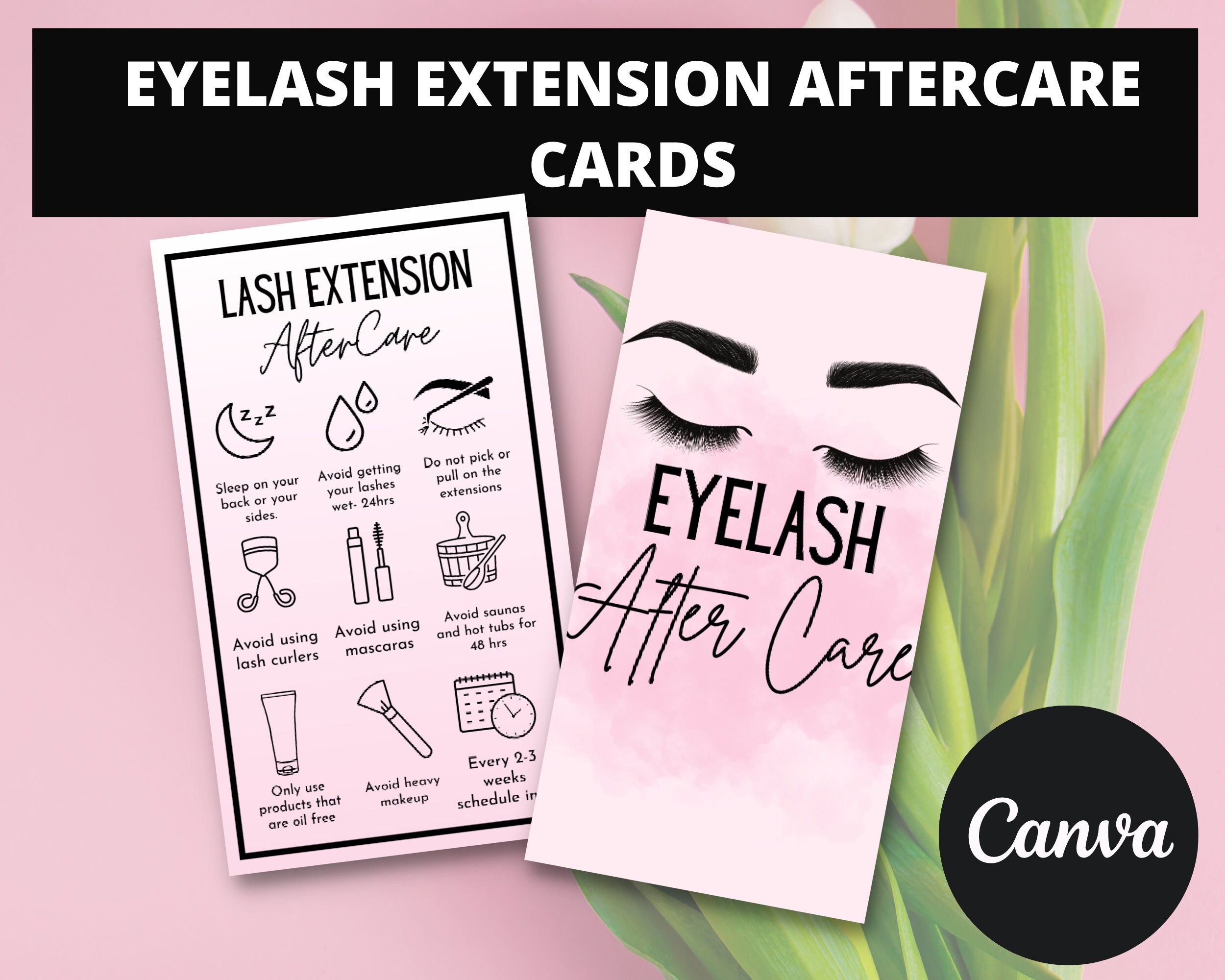 Eyelash Extension Aftercare Cards. Editable Aftercare Card Template, Instant Download and ...