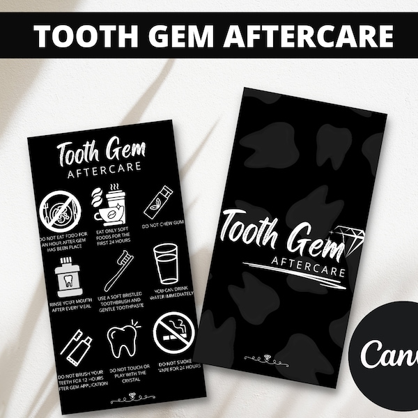 Tooth Gem Aftercare Cards. Editable Aftercare Card Template, Instant Download and Printable Cards For Business, Editable in Canva.