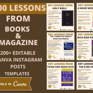 Books Summaries and life lesson- Social Media Bundle (Infographics), 200+ Images, Canva Templates