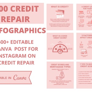 Credit Repair Instagram post templates. Social Media Bundle (Infographics), 600+ Images, Editable Canva Templates