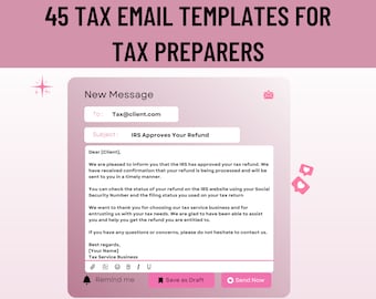 May include: A screenshot of a computer screen showing an email draft with the subject line "IRS Approves Your Refund". The email is addressed to "Tax@client.com" and includes a message informing the recipient that their tax refund has been approved and is being processed. The email also includes a thank you message for choosing the tax service business.