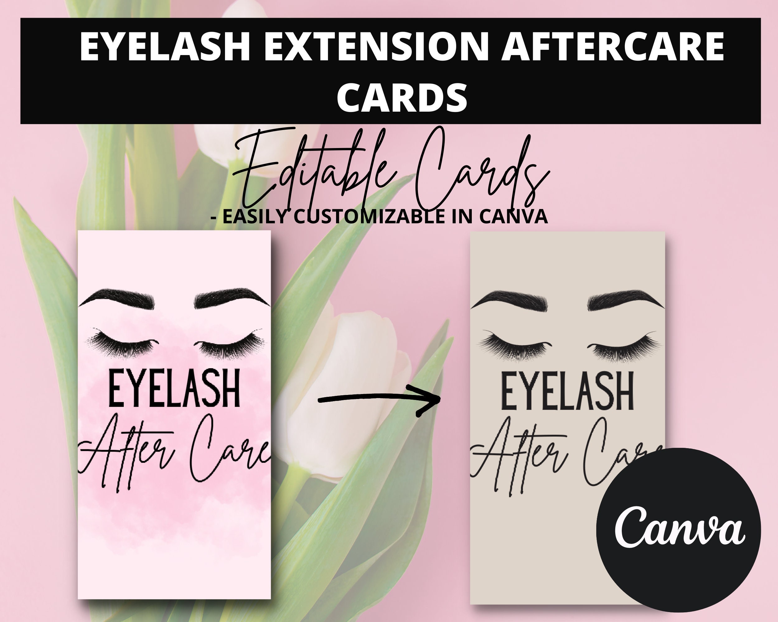 Eyelash Extension Aftercare Cards. Editable Aftercare Card Template ...