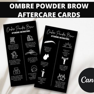 Ombre Powder Brow Aftercare Cards. Editable Aftercare Card Template, Instant Download and Printable Cards For Business, Editable in Canva.