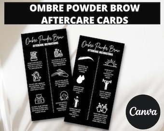 Ombre Powder Brow Aftercare Cards. Editable Aftercare Card Template, Instant Download and Printable Cards For Business, Editable in Canva.
