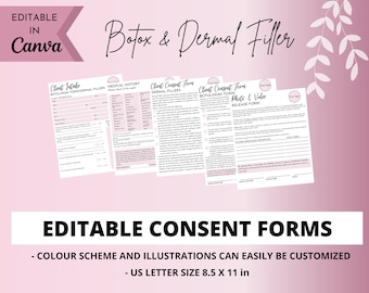 Botox and Dermal Filler Forms.Editable bundle (template), Instant Download and Printable Forms, Editable in Canva Forms