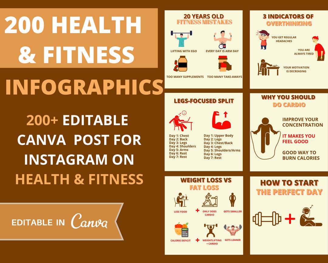 Health and Fitness Infographics - Social Media Bundle (infographics ...