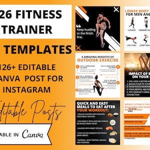 Fitness Trainer Instagram templates. Social Media Bundle, 126 templates, Editable Canva Templates