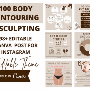 Körperkonturierung und Sculpting Instagram-Vorlagen. Social Media Bundle, 100 Vorlagen, bearbeitbare Canva-Vorlagen