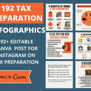 Tax preparation Instagram templates. Social Media Bundle, 192 templates, Editable Canva Templates