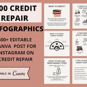 Credit Repair Instagram post templates. Social Media Bundle (Infographics), 600+ Images, Editable Canva Templates