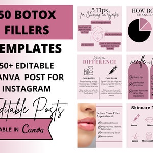 Botox fillers Instagram templates. Social Media Bundle, 50 templates, Editable Canva Templates