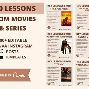 200 Movies Instagram Infographic template, lesson from movies post, Movies Social Media Bundle, Instagram templates image 1