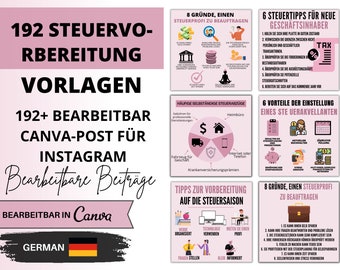 Instagram-Vorlagen zur Steuervorbereitung. Social Media Bundle, 192 Vorlagen, editierbare Canva-Vorlagen