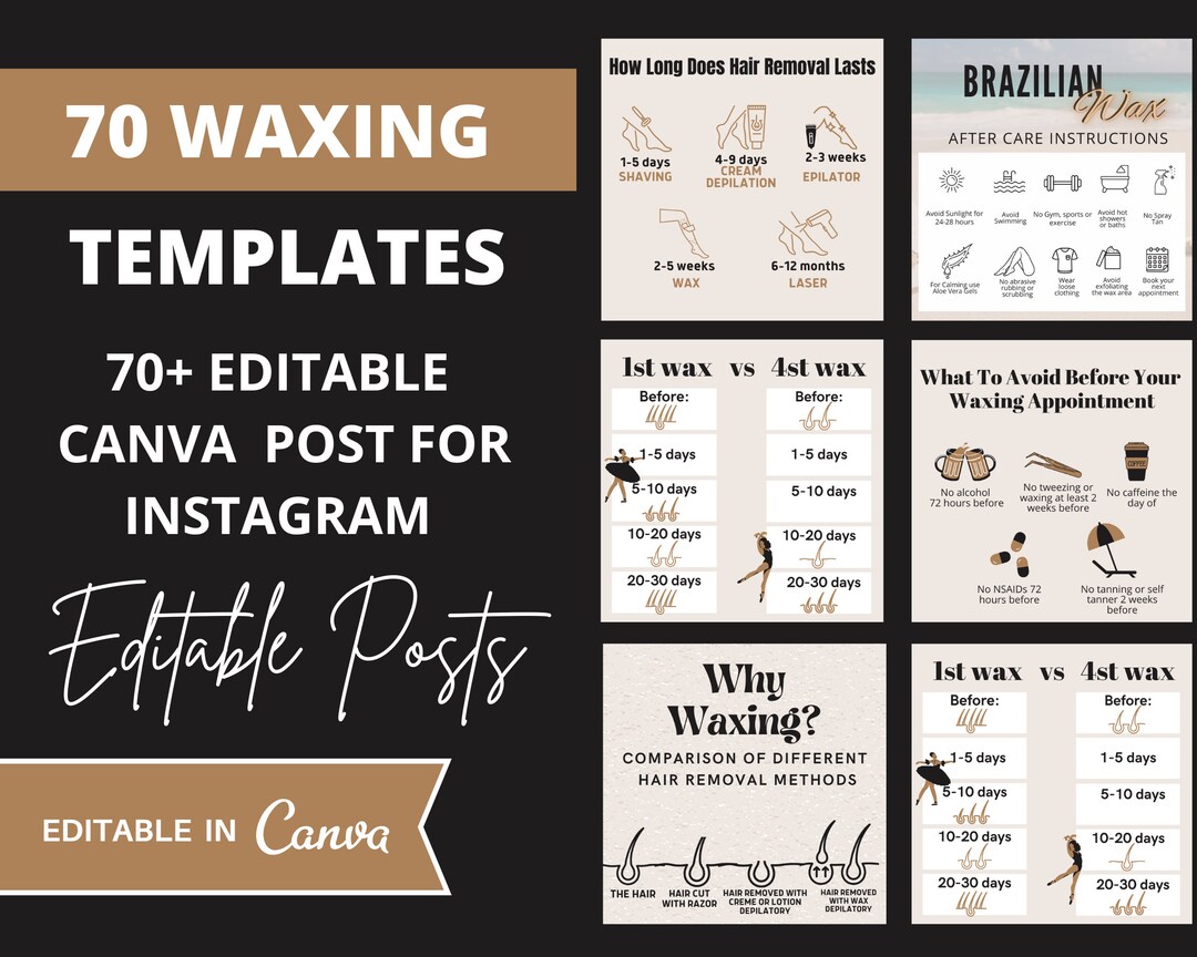 Waxing Instagram Templates. Social Media Bundle, 70 Templates, Editable