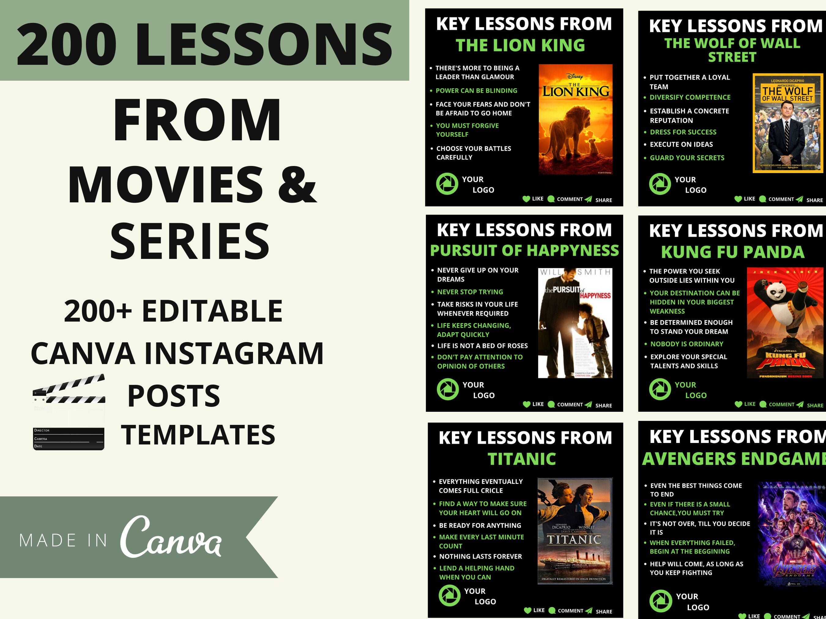 200 Movies Instagram Infographic template lesson from movies Etsy