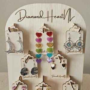 Gepersonaliseerde houten display voor oorbellen, presentatie oorbellen, oorbel stand met winkelnaam