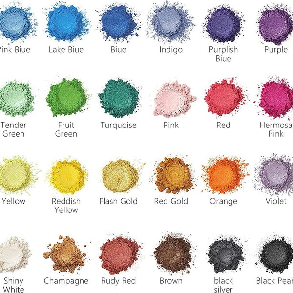 24 colors super cool mica powder for nail art, soap, candles, lip gloss or bath bombs