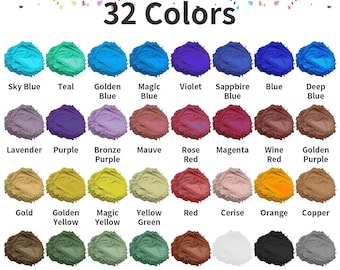 32 colors super cool mica powder for nail art, soap, candles, lip gloss or bath bombs