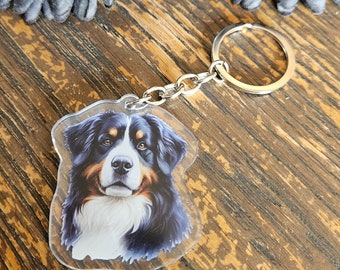 Llavero de perro de montaña de Berna acrílico, llavero de perro, regalo de amante de perros, regalo de montaña de Berna